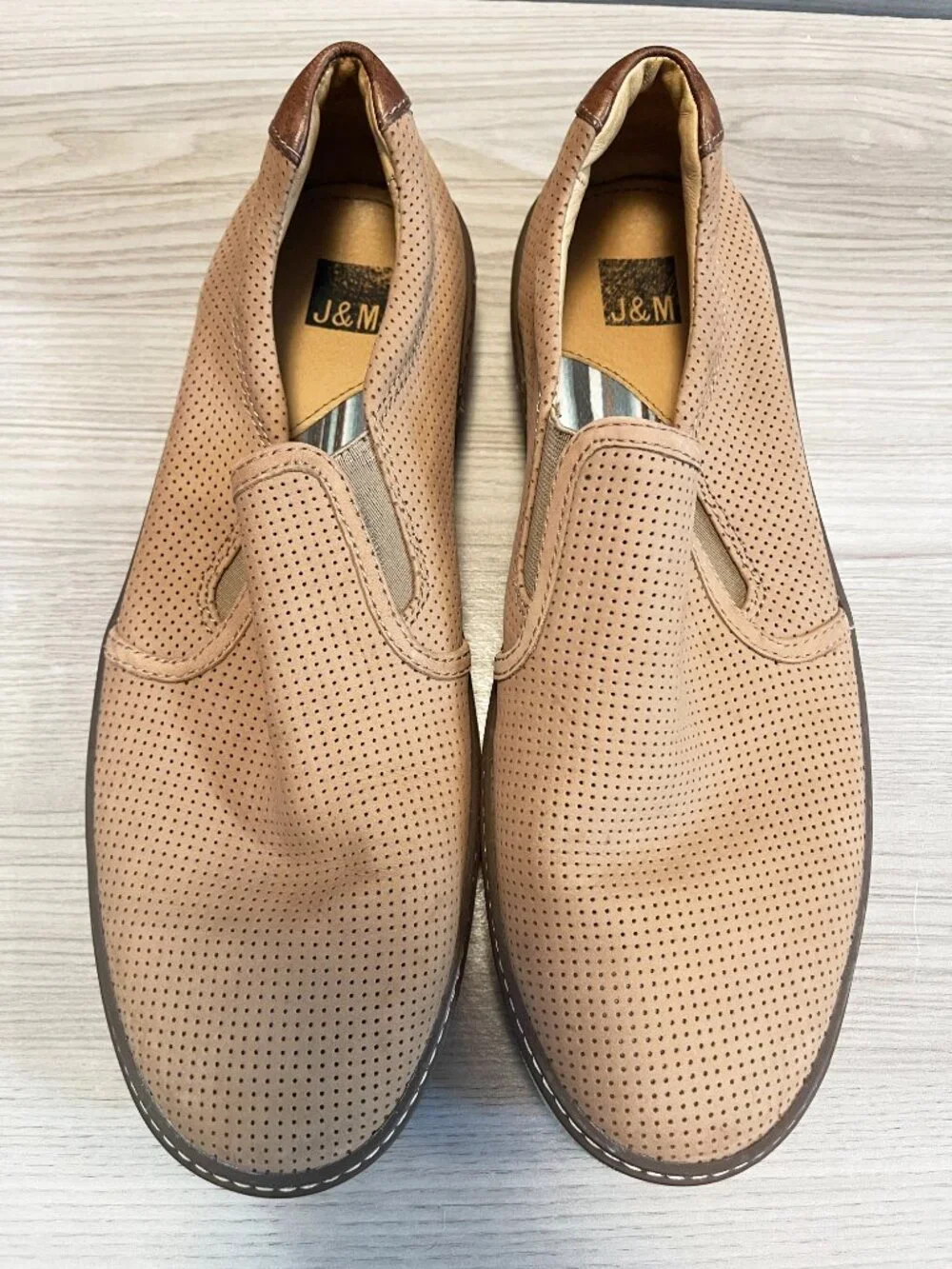 Johnston & Murphy J&M Men's Perforated Leather Slip On Loafers Tan Size 11M